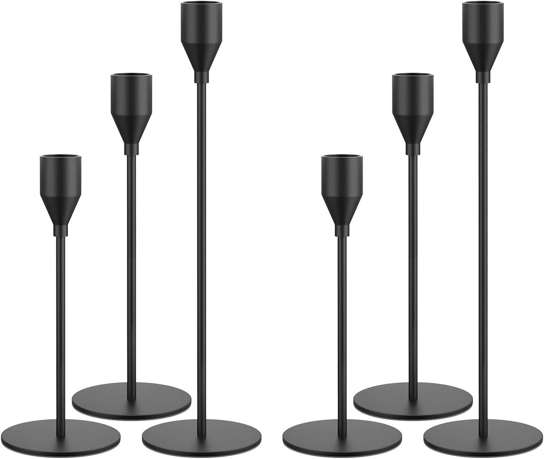 NLBTW Black Taper Candle Holders Set of 6, Metal Candlestick Holders for Table or Mantel Decor Centerpiece, Candle Stick Holder Decor for Wedding, Dinning, Party or Anniversary