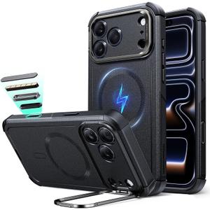 ESR for iPhone 17 Pro Phone Case with Stand, 23ft Military-Grade Drop Protection with Camera Control, Shock-Absorbing Rugged Cover, Compatible with MagSafe Accessories, Cyber Series, Black