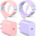 Phone Fast Charger, 10FT 20W USB C Charger, 2Pack Type C Charging Fast, Appple Charging Cord, Compatible with Phone 17/17 Pro/16/16 Pro/16 Pro Max/15/15 Plus/15 Pro/15 Pro Max-Pink and Purple