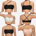 OEAK Womens Strapless Bras Jelly Push Up Bandeau Bra Non Slip Wireless Supportive Padded Bras Seamless Comfortable Tube Bra (Beige, M)