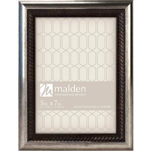 Malden International Designs Classic Mouldings Brentwood Bronze Wave Inner with Outer Picture Frame, 5x7, Silver