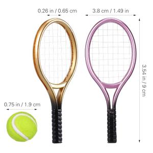 6sets Mini Tennis with Prop Miniature Ball and Random Rackets Accessory Sports Doll Balls Equipment Garden of Topper Kit Fairy Decorative Model House for Decoration