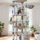 Taoqimiao 72 Inch Cat Tree, XXL Cat Tower for Indoor Cats Large Adult 25Lbs+, Extra-Large Platform, 2 Cat Houses, 7 Scratching Post, Extra-Sized Durable Hammock, Cozy Basket, Light Gray, F20W