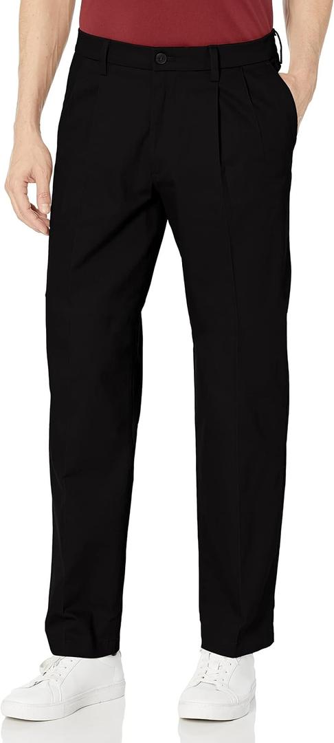 Dockers Men's Classic Fit Signature Khaki Lux Cotton Stretch Pants-Pleated, Black, 46W x 29L