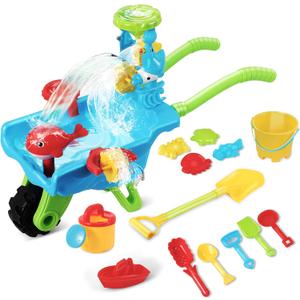Beach Toys for Toddler, Beach Toy Trolley Car with Beach Bucket and Sea Animals Moulds, Sensory Table Sand Water Toys Summer Gift for Boys Girls Kids Aged 3-5