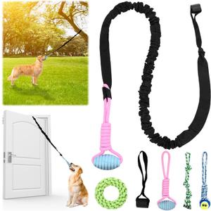 Hiboom 6 Pcs Interactive Dog Tug of War Toy Set Hanging from Tree and 4 Chew Ropes Teething Rope for Teeth Cleaning Dog Bungee Toy for Small/Medium Dogs with Aggressive Chewing Habit, Dogs Supplies