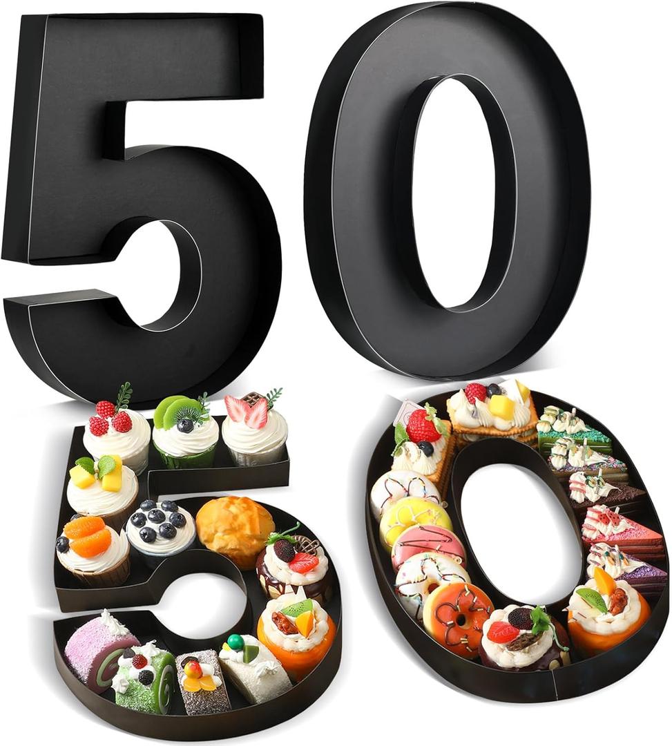 2 Pcs 13.6" Fillable Cardboard Number, Paper Mache Numbers for Birthday Decoration Charcuterie Party Anniversary Fillable Paper Chocolate Candy Gift Box(Black,50)