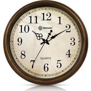 Geevon Vintage Brown Wall Clock Silent Non Ticking 18 in Quality Quartz Battery Operated Round Decorative Easy to Read for Kitchen,Office,Bedroom,Living Room Decor