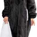 HBlife Long Oversized Wearable Blanket Hoodie for Adults, Thick Sherpa Fleece Sweatshirt with Elastic Sleeves & Giant Pockets, Cozy Plush Fleece Jacket, Black, One Size