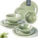 AmorArc Ceramic Dinnerware Sets, Handmade Stoneware Reactive Glaze Plates and Bowls Set, Scratch Resistant | Dishwasher & Microwave Safe Dishes Set, Service for 4 (12pc) (Olive Green)