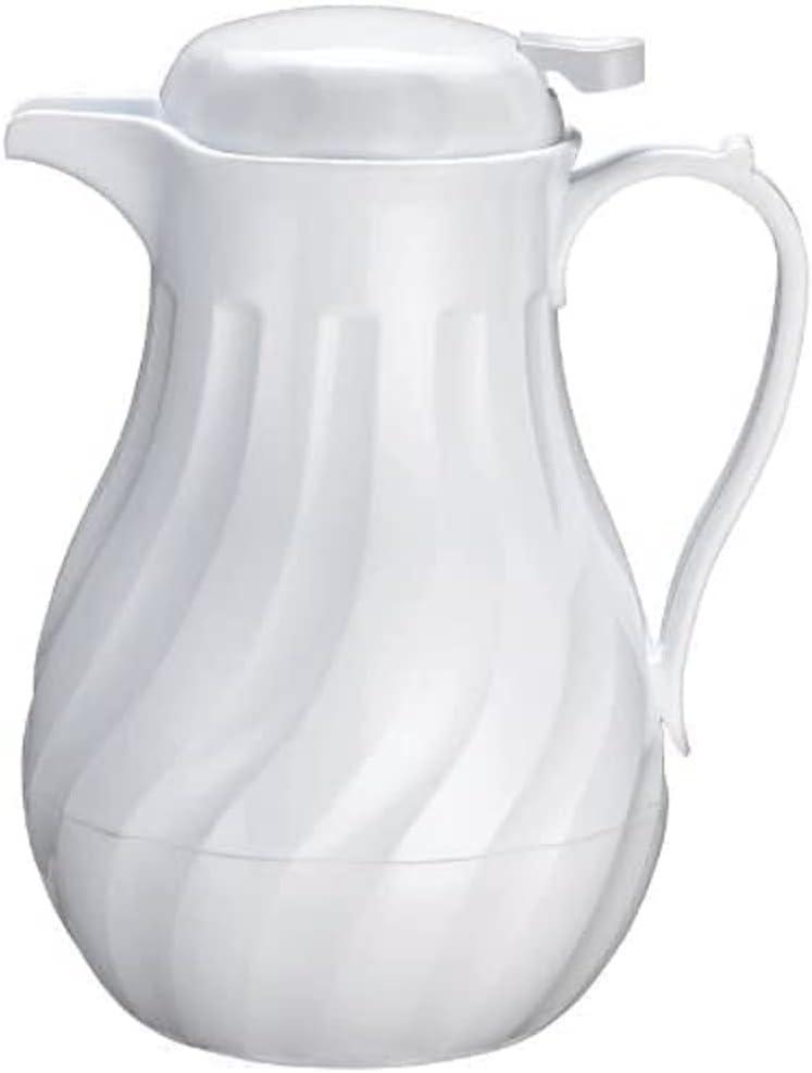 Winco 42oz Insulated Beverage Server, Push Button, White Swirl