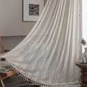 Sutuo Home Crochet Boho Curtain 84 Inches Length, Sheer Lace Handmade Tassels Knitted Window Treatment Vintage Rustic Bohemian Farmhouse Drape for Bedroom Rod Pocket 1 Panel 59" W x 84" L, Beige Wave