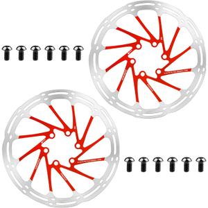 BUCKLOS 2PC MTB Bike Brake Rotors 140mm 160mm 180mm 203mm,Stainless Steel Bicycle Disc Rotors with 12 Bolts for Mountain Road Bike/Ebike(Red)