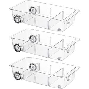 Fridge Organizer Bins With Wheels, 3 Pack Roll Out Refrigerator Organizers And Storage Refrigerator Drawer With Dividers, Upgrade Thick Plastic Pantry Storage Bins, Kitchen Organization