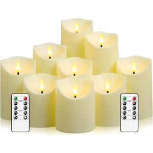 Flameless Candles with Remote Timer, Battery Operated Realistic Flickering LED Candles, 9 Packs Fake Candles for Home Decor (D3 x H 3" 4" 5" 6" 7") (Ivory)