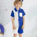 NZRVAWS Toddler Baby Boy Summer Clothes 2Pcs Shorts Set Sleeveless Tank Tops Hawaiian T-Shirt Cute Boys Clothing Set (Dark Blue)