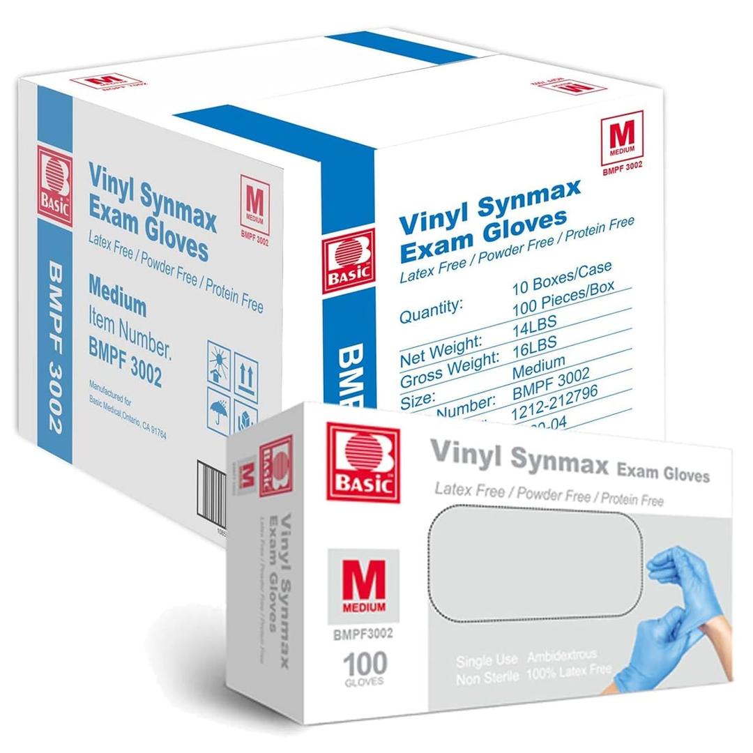 Jointown Basic Synmax Vinyl Exam Gloves Disposable Exam Gloves, 4 Mil, Blue, Latex & Powder Free, BMPF-3002