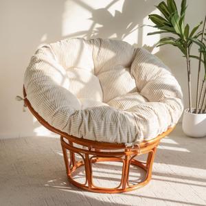HIGOGOGO Papasan Chair Cushion with Corduroy Cover (Without Chair), 48 x 48 Inch Supportive Cushion, Overstuffed Chair Cushion ,Beige