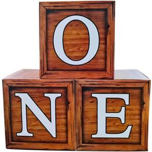 One Boxes for 1st Birthday Wood Grain, One Balloon Box, Baby Girl 1 Year Old Gifts, 1st Birthday Party Supplies Boy, 1 Year Anniversary Decorations Photoshoot Props Backdrop. (Wood Grain)