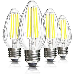 BRIMAX F15 8W LED Light Bulbs,Neutral White 4000K,80W Incandescent Equivalent,Dimmable,E26 Medium Base,Flame Wrinkle Glass,4 Pack