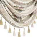 Loom and Mill Luxury European Waterfall Valance for Living Room Bedroom, Elegant Floral Jacquard Swag Window Valances with Tassels, Damask Swag Curtains for Banquet Wedding Holiday (W39Inch,1 Panel)