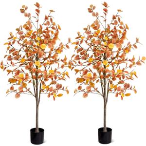 Daifunli 2 Pcs 5Ft Fall Tree Autumn Artificial Eucalyptus Trees Decor