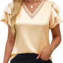VIMPUNEC Womens Blouses Dressy Casual Ruffle Short Sleeve Shirts Summer Business Work Tops (Beige, M)