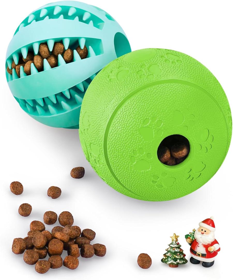 HIPPIH Dog Puzzle Toy 2 Pack, Interactive Dog Toys for Treat Dispensing, Durable Puppy Toys for Teething, Dog Treat Ball for Teeth/Slow Feeder/IQ Training/Playing, Blue-2.75, Green-3.14