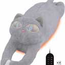 Cat Heating Pad for Period Cramps 5 Heat Settings Auto Shut Off USB Portable Electric Heat Pad Soft Thick Fuzz Stuffed Animal Cute Kitty Warmer for Body Pain Relief Comfort Accompany Help Relax Gift (Gray)