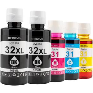 Compatible HP 31 32XL Ink Bottle Set Refill for HP Smart Tank 651 5100 5101 5000 7301 7001 7602 6001 551 7300 5102 7302 7601 6002 5103 755 757 Printer (2BK C M Y)