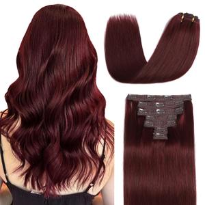 Sisily Clip in Hair Extensions Real Human Hair, 20 inch 120g, Burgundy Red, 100% Brazilian Remy Human Hair Clip in Extensions Soft Straight 7pcs Per Set with 16 Clips Double Weft (20 Inch - 4.23 Ounce)