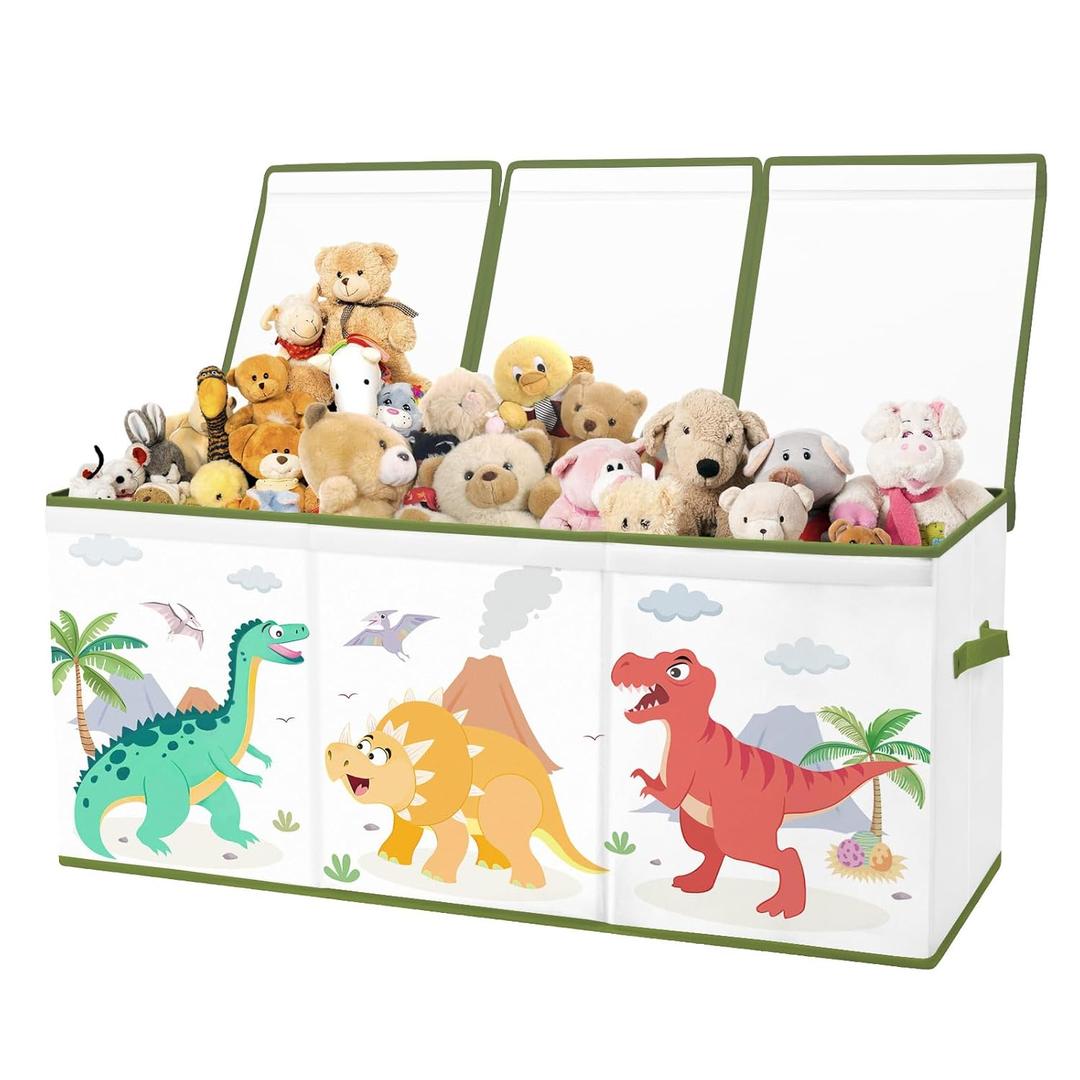 Toy Storage Bin with Lids, Extra Large Toy Box Chest with Handles for Kids Boys Girls, Collapsible Storage Organizer Box Bin Basket for Bedroom, Playroom, Nursery, 37.8"x12.6" x15.7", Dinosaur
