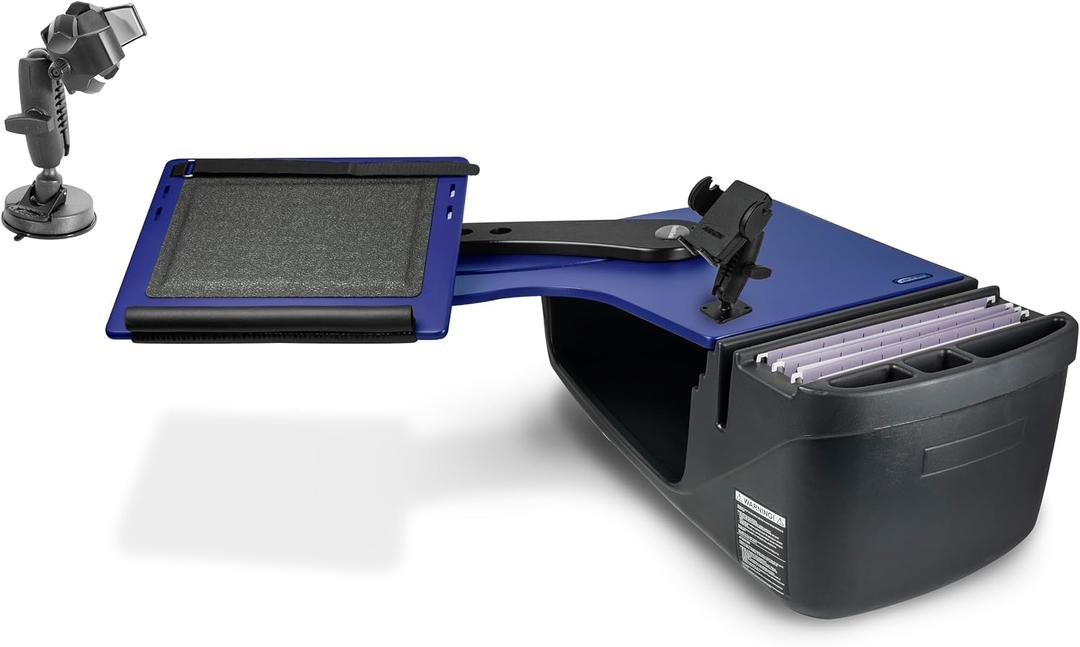 AutoExec Reach Desk Back Seat Car Desk for Your Vehicle Workstation and Mobile Office, Blue, with Phone Mount and Suction Phone Mount