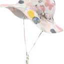 Baby Girl Sun Hat Infant Summer Beach Hats with UPF 50+ Toddler with Wide Brim Strap Outdoor Bucket Hat (White)
