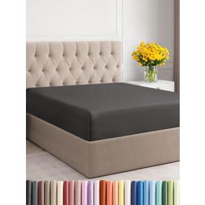 Full Fitted Bed Sheet - Bottom Single Fitted Sheet Only - Ultra-Soft Hotel Luxury Bedding w/ 8-16 Inch Deep Pockets - Breathable, Cooling & Wrinkle Free - Easy-Fit, Fade & Shrink Resistant - Charcoal