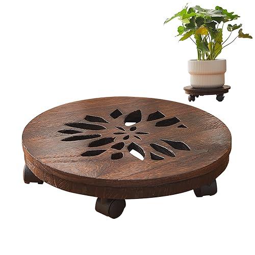 Wood Plant Stand Indoor, Plant Caddy with Lockable Wheels, Pot Stand, Rolling Plant Stand with Casters，Plant Dolly with Wheels , Heavy Duty Plant Base with Wheels