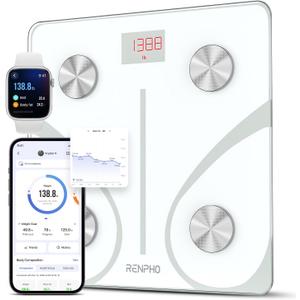 RENPHO Smart Scale, Digital Bathroom Scale for Weight, Scale with BMI, Body Fat, Muscle Mass, Body Composition Analysis, Highly Accurate Bluetooth Scale with APP, 400lbs, White-Elis 1