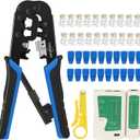 RJ45 Crimping Tool Kit Ethernet Crimp Set, RJ-11, 6P/RJ-12, 8P/RJ-45 Crimp, Cut and Strip with 20PCS CAT5 CAT5e Connectors, Covers,1 Network Cable Tester 1 Wire Stripper