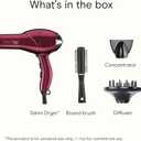 Infiniti PRO CONAIR Hair Dryer with Diffuser, Professional AC Motor, Tourmaline Ceramic Technology Blow Dryer, Includes Concentrator and Blowout Brush, Burgundy