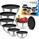 YJSLICT 7 Piece Stainless Steel Mixing Bowls with Lids Set, Metal Mixing Bowls Nesting Design Salad Bowl for Kitchen Cooking, Baking, Prepping and Serving Food (Size 0.7, 1.1, 1.5, 2.1, 3.5, 4, 4.5QT)