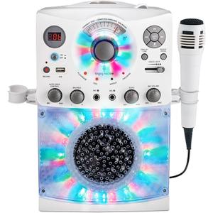 Singing Machine Portable Karaoke Machine for Adults & Kids with Wired Microphone, White - Built-In Speaker, Bluetooth with LED Disco Lights - Karaoke System with CD+G Player & USB Connectivity