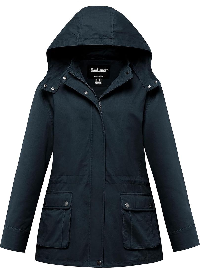 Soularge Women's Plus Size Military Cotton Jacket with Detachable Hood (4X, Navy)