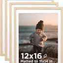 KINLINK 12x16 Picture Frame Wood Grain, Wooden 16x12 Photo Frames with Plexiglass for 11x14 Picture with Mat or 12x16 Without Mat, Perfect for Art Wall and Tabletop Display 12 x 16 frame Set of 4