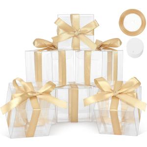 COTOPHER 35 Pcs Clear Boxes for Favors, 6x6x6 Inches Clear Gift Boxes PET Material Small Cake Boxes Plastic Small Gift Boxes with Lids, 6 Inch Cake Box for Wedding Favors Baby Shower
