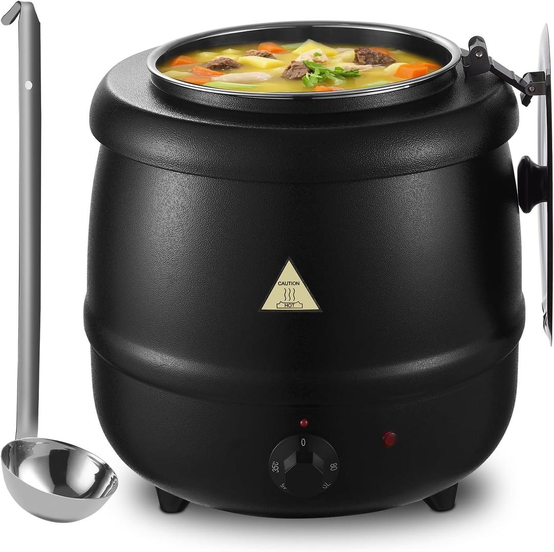 Commercial Soup Warmers Soup Kettle with Stainless Steel Hinged Lid and Detachable Insert Pot for Restaurants and Party, Home, Catering