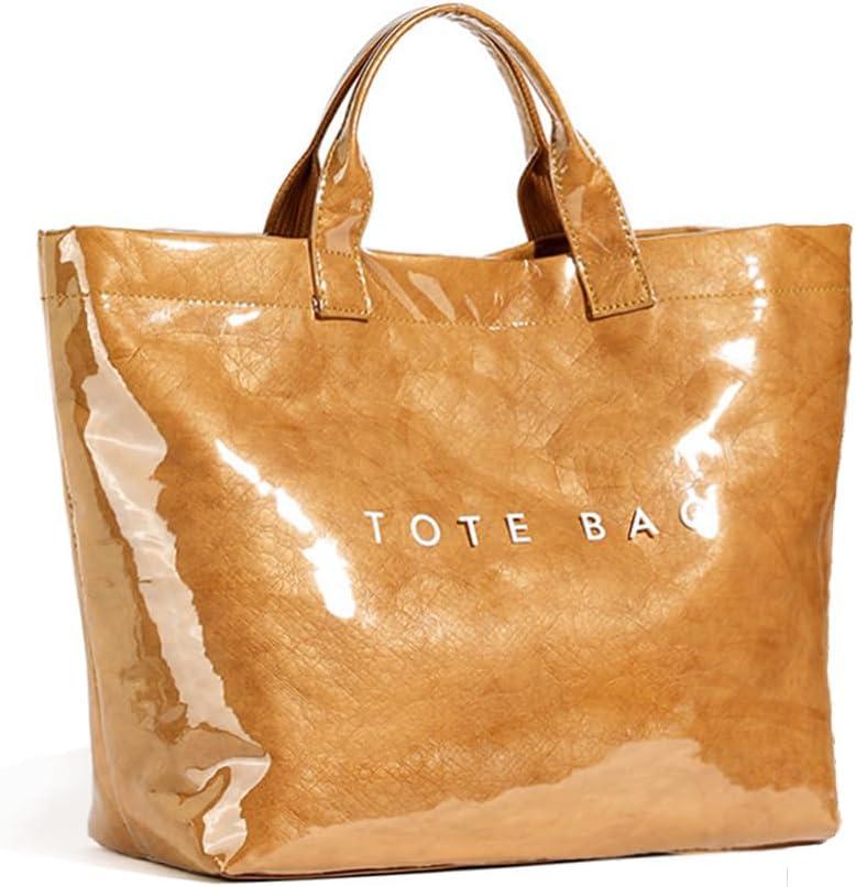 KAMEILONG Women's Large PVC Tote Bag Letters Print Handbags Paper Shoulder Bag Clear Shopping Hobo Bag (Brown)