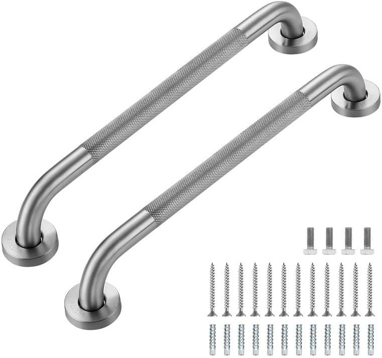 Grab Bars for Shower, 2 Pack 18-Inch Anti Slip Shower Handles for Elderly, Safety Shower Grab Bar, Stainless Steel Handicap Grab Bars for Bathroom, Toilet (Brushed Nickel, 1" Diameter)