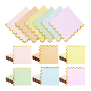 Layhit 150 Pack Pastel Napkins Scalloped Tea Party Napkins with Gold Foil Disposable Ice Cream Party Supplies for Dinner Birthday Wedding Cocktail Beverage Festival(Rainbow Color)