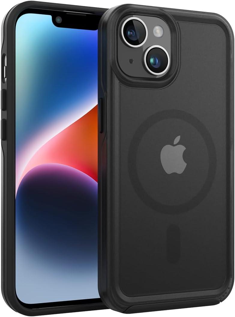 ArtsEvo Strong Magnetic for iPhone 14 Case and iPhone 13 Case, Compatible with MagSafe, 360 Military-Grade Protection, Slim Translucent Matte Phone Case, Black
