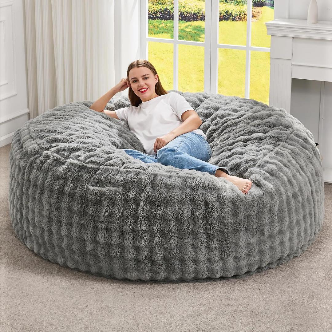 Hobestluk Bean Bag Chairs Beanbag Chair with Filler Adult Bean Bags with Fluffy & Machine Washable Cover, Giant Bean Bag Chairs for Aduts (Grey, 5FT-50" x 50" x 24")